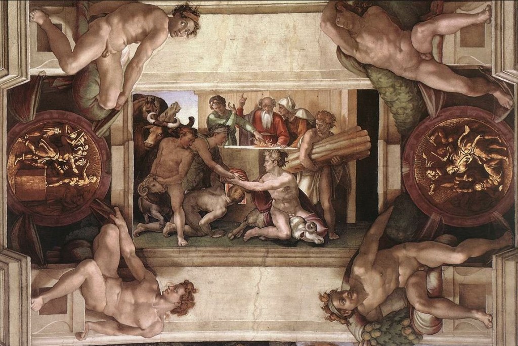 Nuh’un Tanrı’ya Kurban Sunuşu(The Sacrifice of Noah) - Michelangelo - Sistine Şapeli Tavanı