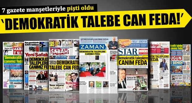 7 Haziran 2013 günü Başbakan’ın konuşmasını aynı ifadelerle manşetlere taşıyan 7 Gazete’nin  Gezi’den yükselen demokratik talepleri ne kadar yansıttığı ve canlarını feda ettiği ise iktidar,sansür ve otosansür bağlamında ayrı bir inceleme konusu 